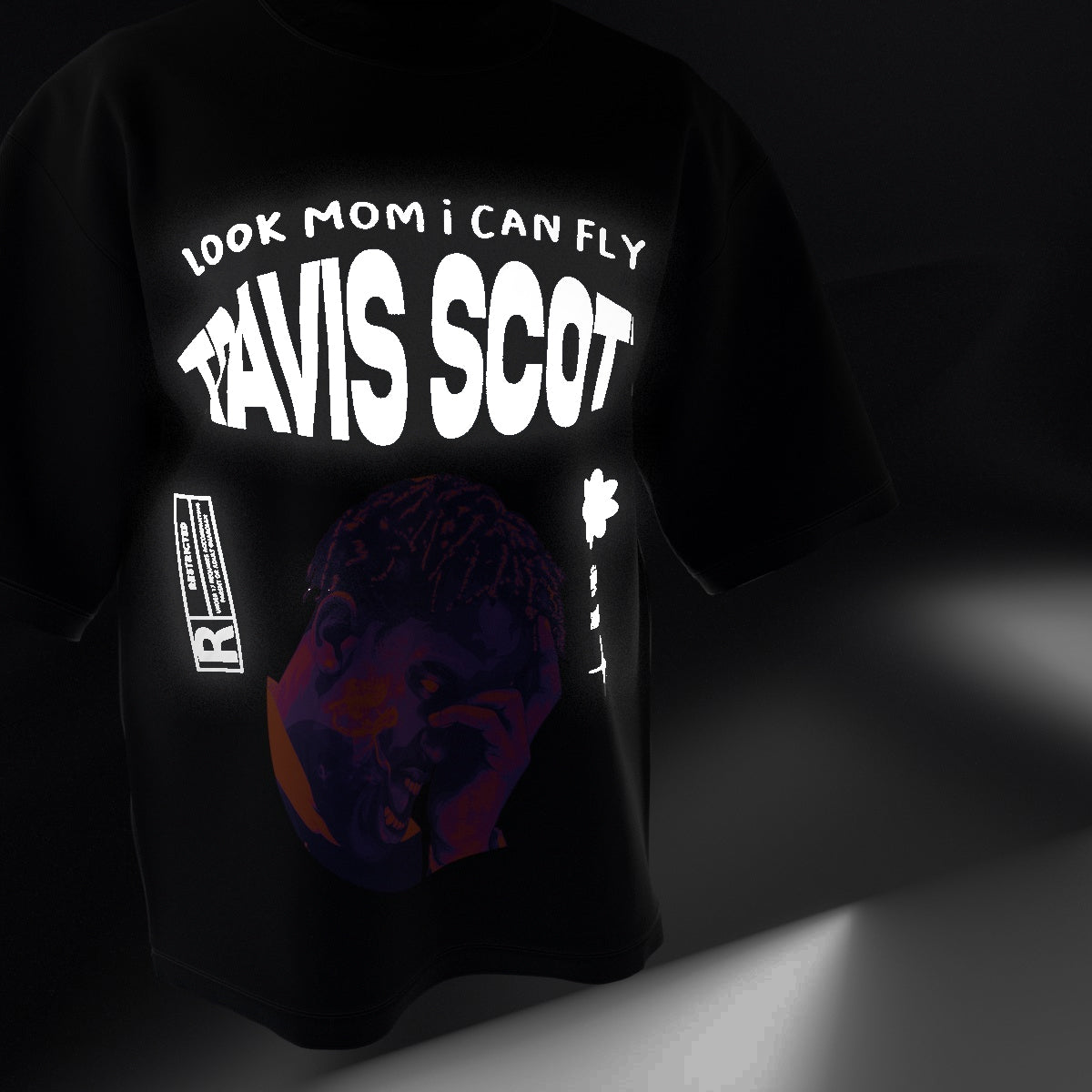 Travis Scott Reflective Designed Oversized Tee