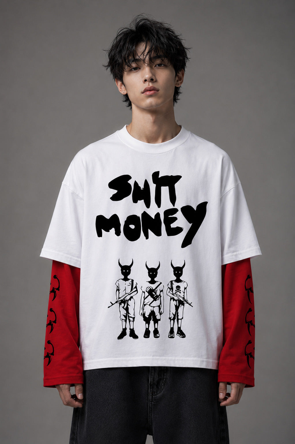 Trapped in shit m0ney Designed Oversized Long Sleeve T-shirt