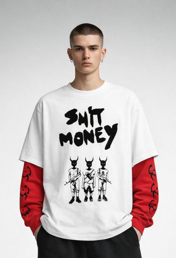 Trapped in shit m0ney Designed Oversized Long Sleeve T-shirt
