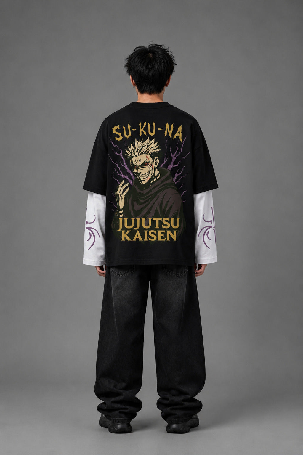 JJK Designed B&W Oversized Long Sleeve T-shirt