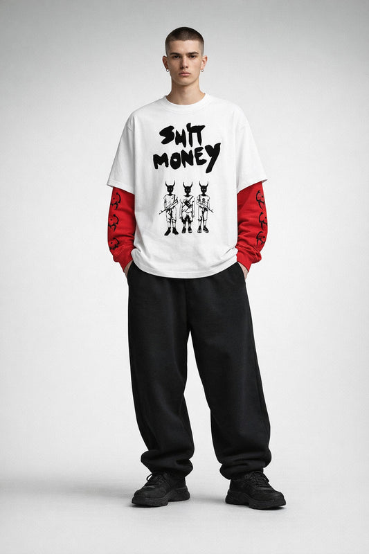 Trapped in shit m0ney Designed Oversized Long Sleeve T-shirt