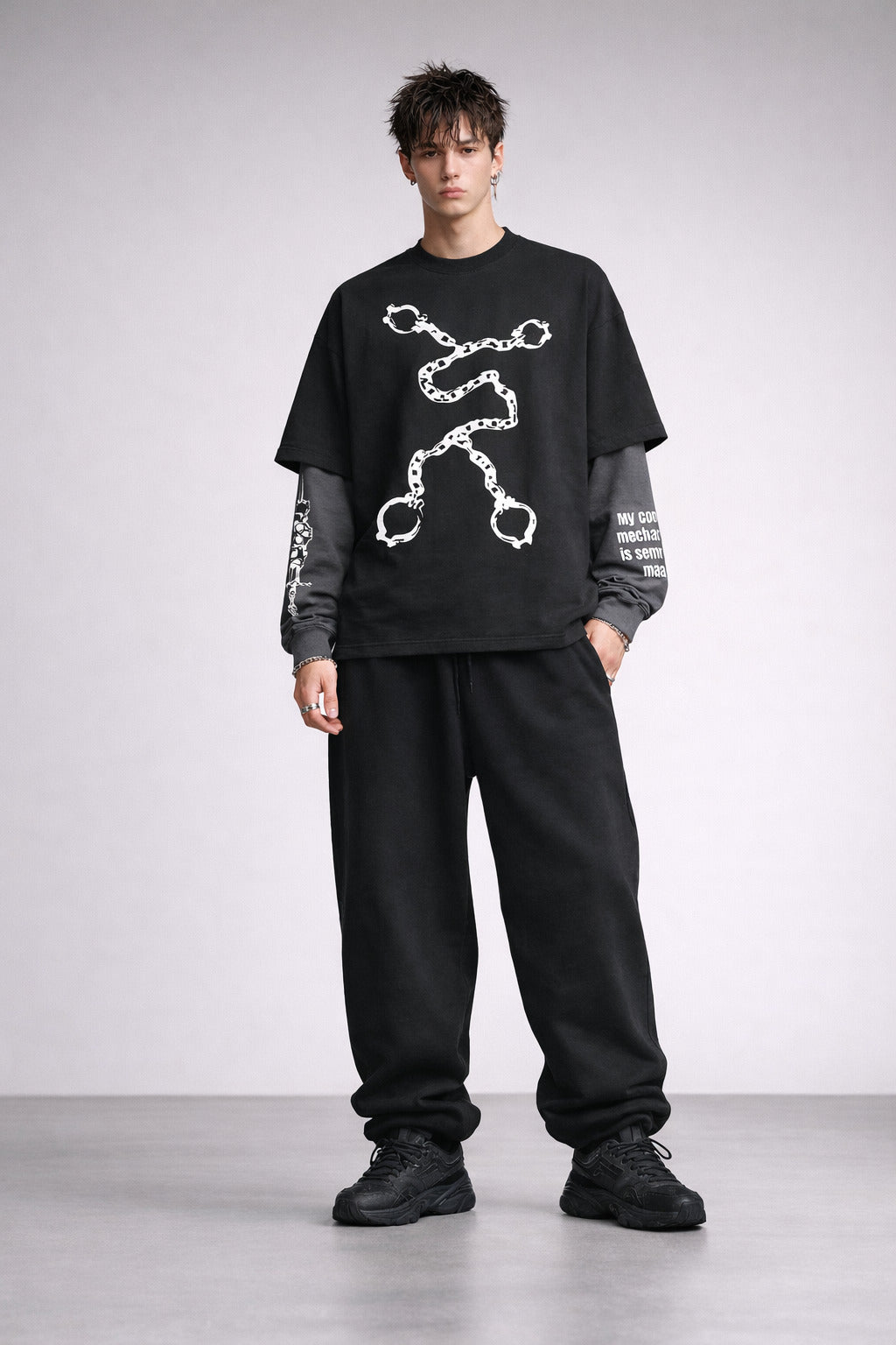 Semi - Automatic Designed Oversized Long Sleeve T-shirt