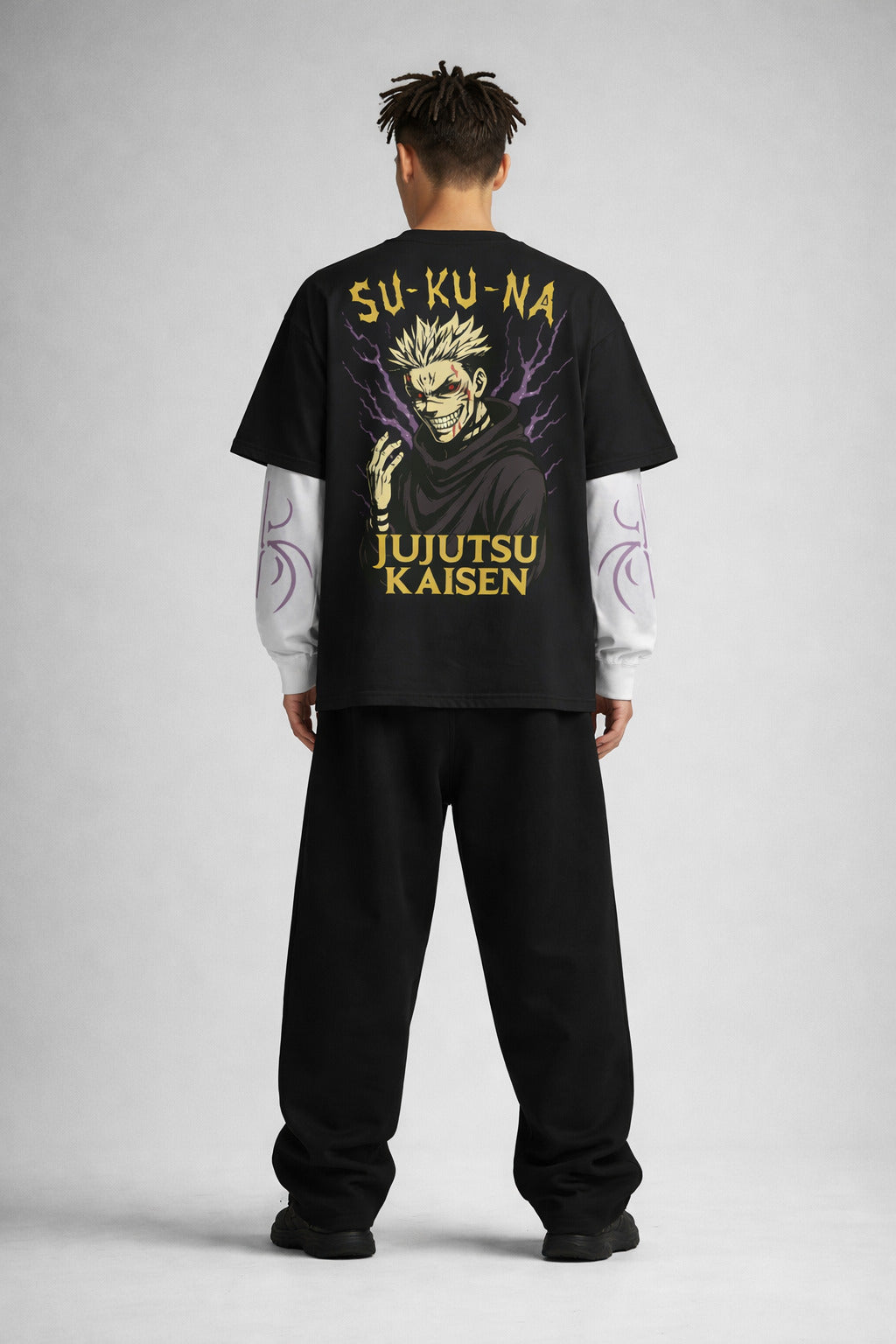JJK Designed B&W Oversized Long Sleeve T-shirt