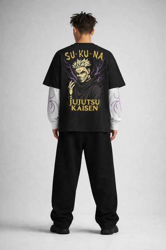 JJK Designed B&W Oversized Long Sleeve T-shirt