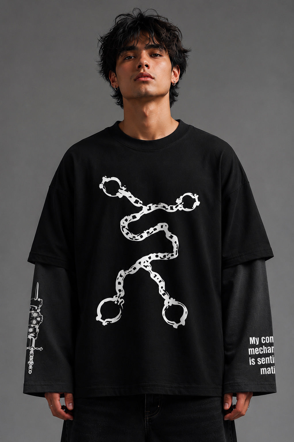 Semi - Automatic Designed Oversized Long Sleeve T-shirt
