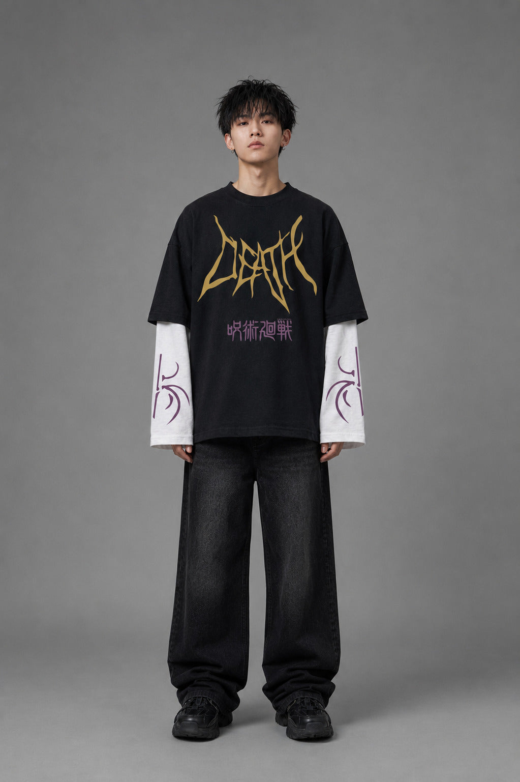 JJK Designed B&W Oversized Long Sleeve T-shirt