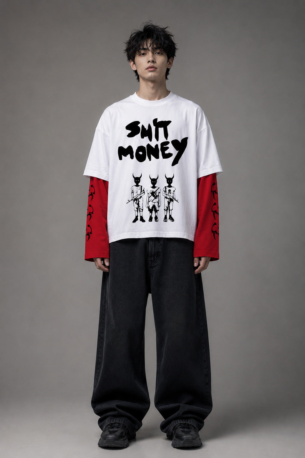 Trapped in shit m0ney Designed Oversized Long Sleeve T-shirt