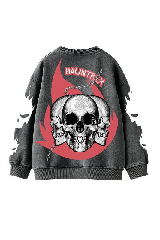 Skull Designed Oversized Sweatshirt