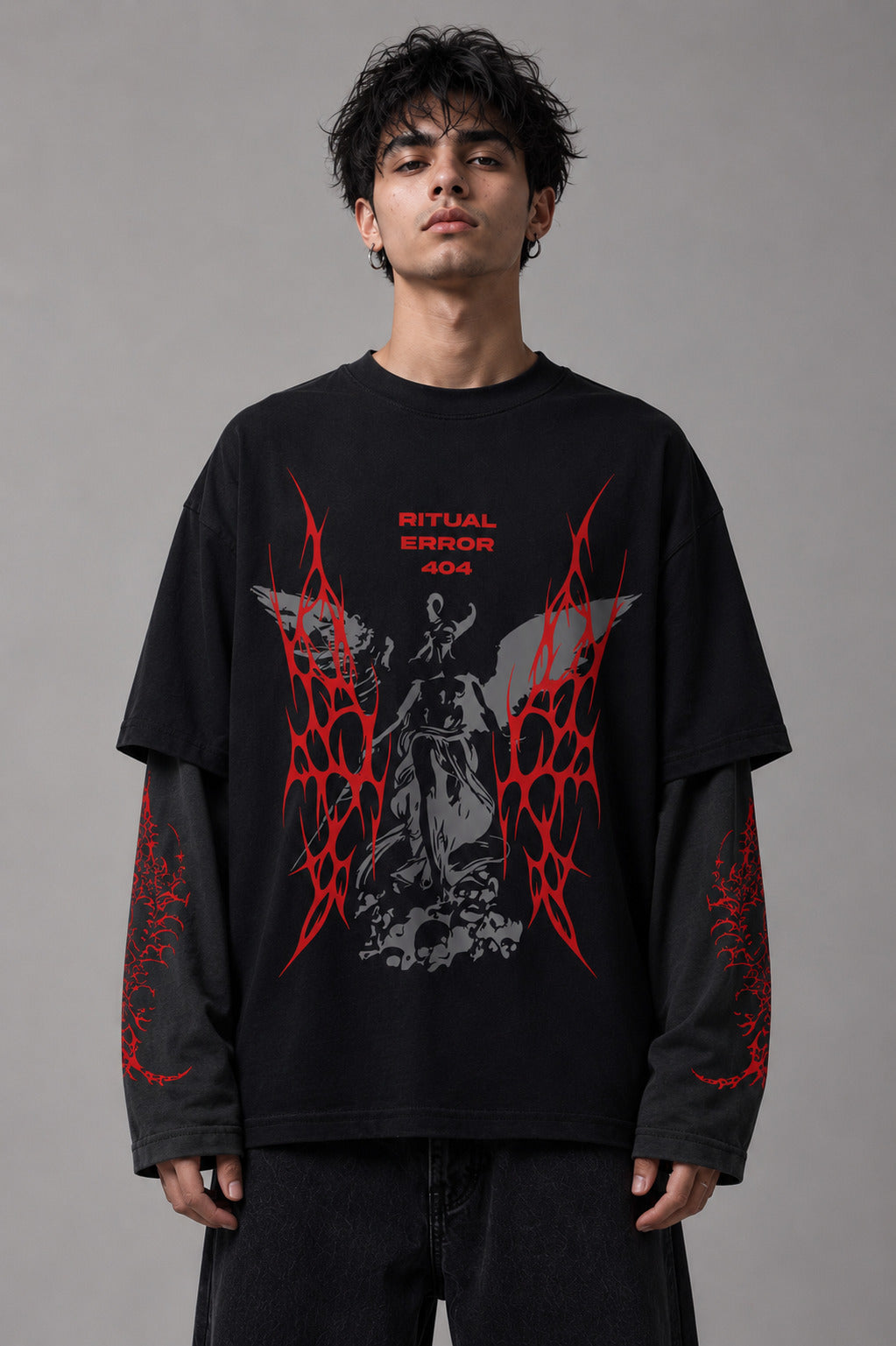 Ritual Error Designed Oversized Long Sleeve T-shirt