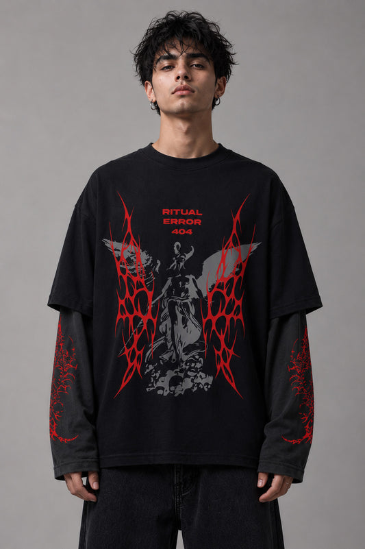 Ritual Error Designed Oversized Long Sleeve T-shirt