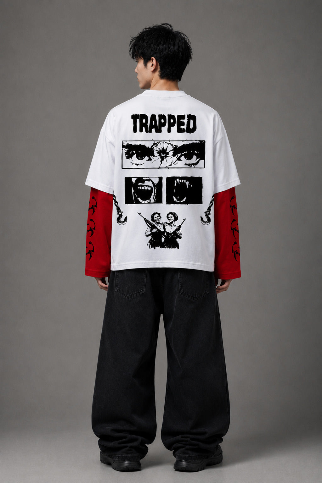 Trapped in shit m0ney Designed Oversized Long Sleeve T-shirt