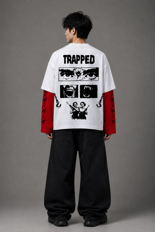 Trapped in shit m0ney Designed Oversized Long Sleeve T-shirt