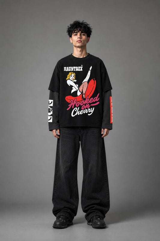 Hooked On Cherry B&G LS Oversized Tee
